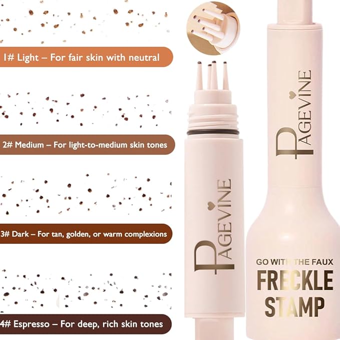 Upgrade Faux Freckle Stamp Pen – Waterproof Fake Freckles Makeup Tool, Natural-Looking Freckle Maker & Spray with Multi-Prong Precision Stamp Head, Long-Lasting Sunkissed Makeup (3# DARK)
