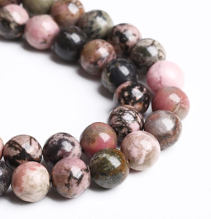 10MM 36PCS Natural Stone Black Stripe Rhodochrosite Gemstone Beads for Jewelry Making DIY Bracelet Necklace Semi Precious Crystal Beads