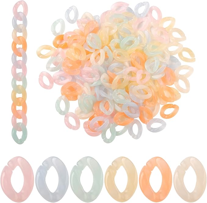 LiQunSweet 150Pcs 6 Colors Acrylic Open Linking Rings Quick Link Connectors for DIY Purse Eyeglass Pocket Chain Lanyard Trouser Phone Strap - 23x16.5mm