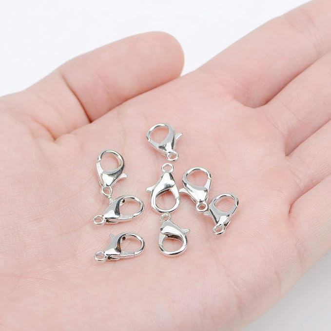 AD Beads 50 Pieces Lobster Claws Clasps Plus 100 Pieces 7mm Open Jump Rings Suitable for Necklace Bracelets Jewelry (8x15mm, Pewter)