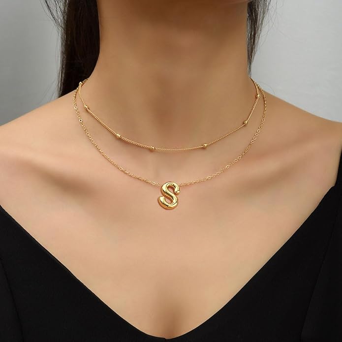 PANSHI Gold Initial Necklaces Gifts for Teen Girls Women Girlfriend Teen Girl Gifts Trendy Stuff Layered Bubble Letter Necklace Gold Jewelry Birthday Gift