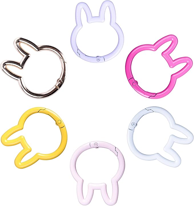 Rabbit Shaped Keychain Clips,Multicolor Carabiner Keychain Clips Aluminum Ring Clips for Keychains, Water Bottle, Bags Fishing Hiking Traveling