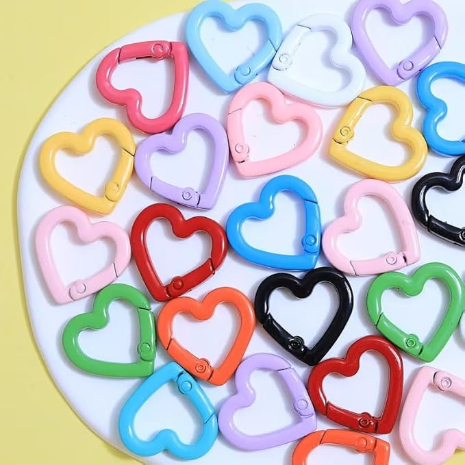 20mm Heart-Shaped Spring Keychain Clips-Zinc Alloy Carabiner Hooks,Trigger Snap Clips,Key Ring Hooks for Bags,Purses,Handbags-DIY Craft Buckles,Valentines Day Accessories,6 Random Colorful Mixed Alloy