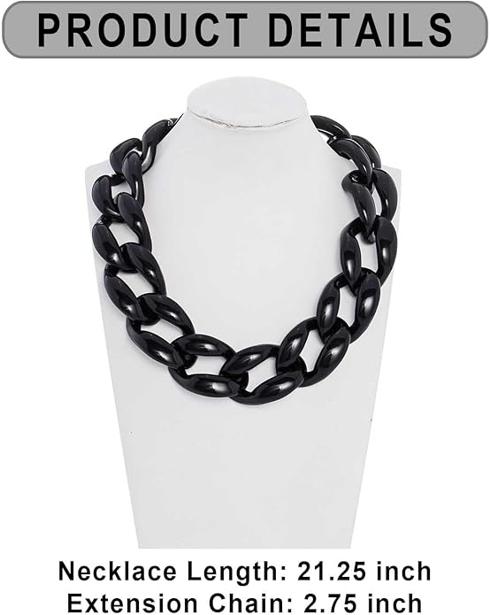 Firstmeet Chunky Acrylic Necklace Smooth Chain Link Cool Statement Choker Cuban Style Jewelry Gift for Women