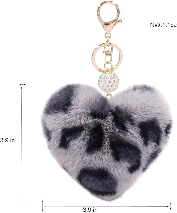 Women's Heart Faux Fur Pom Pom Key Chains Bag Accessory Puffball Keyring Backpack Charms for Girls