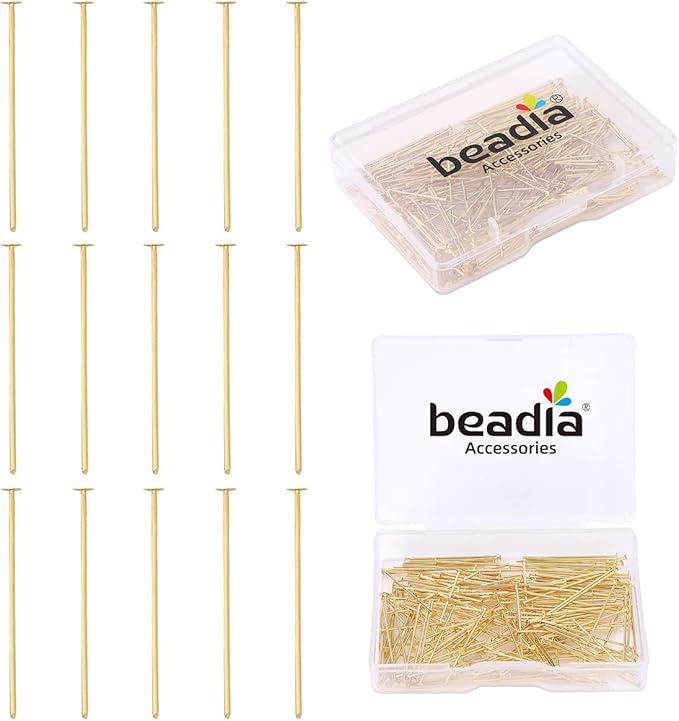 14K Gold Plated Flat Head Pins Non Tarnish 25mm 200pcs for Jewelry Making Findings