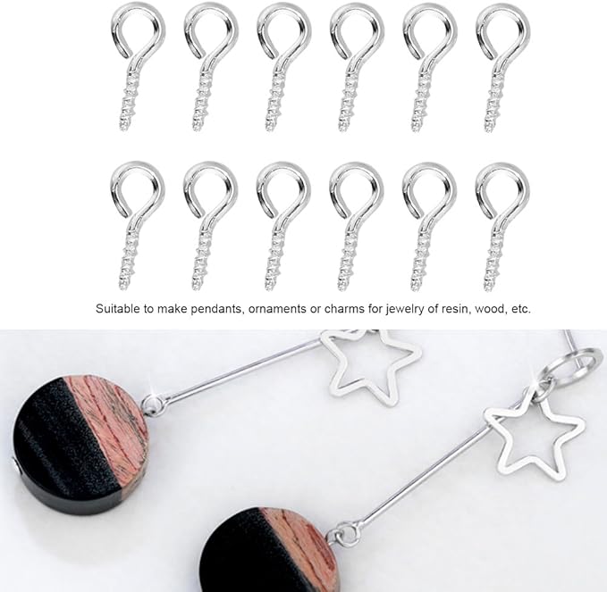 Pack of 200 Mini Eye Pins Hooks Eyelets Screw Hooks Threaded Bails Findings for Jewelry Pendant Making(Silver)