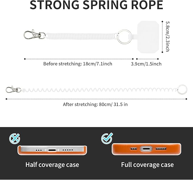 Phone Tether Lanyard Anti-Drop Outdoor Strap with Carabiner for Skiing, Hiking, Cycling, Fishing, Climbing - Fit iPhone and Most Cell Phones (Black+White)