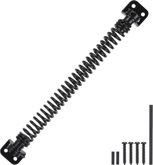 11-1/2" Gate Spring Self Closing, Heavy Duty Black Door Closer Spring, Adjustable Tensioner Automatic Outdoor Gate Closure, Gate Spring Hardware for Wooden and Vinyl Fence, 1 Pack