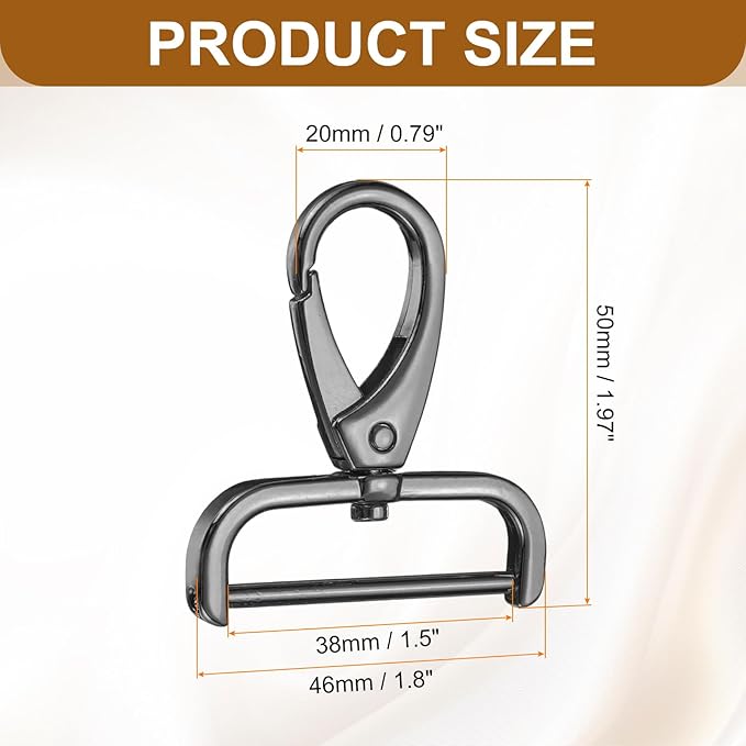 HARFINGTON 2Pcs Detachable Snap Hook Swivel Clasp 1 1/2" D Ring with Swivel Lobster Claw Clasps Hook for Purse Strap Keychain Bag DIY Craft, Gunmetal