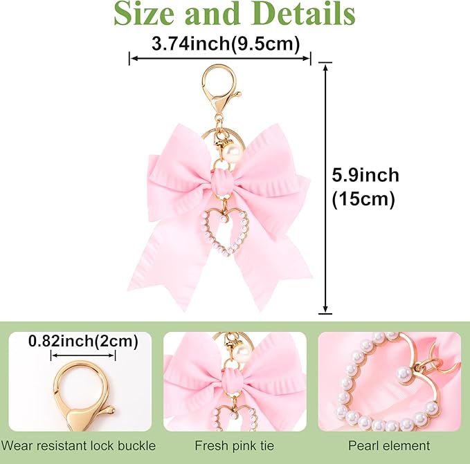 Joez Wonderful Bow Keychains, Coquette Pearl Bookbag Charms, Cute Bow Accessories for Wistlet, Purse, Car Keys