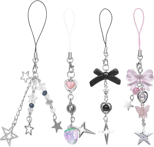 1-4PCS Cute Phone Charms Aesthetic Y2K Cell Phone Charms Strap Pink Strawberry Butterfly Star PhoneCharm Y2K Accessories for Bag Keychain Airpods Camera Pendants Decor