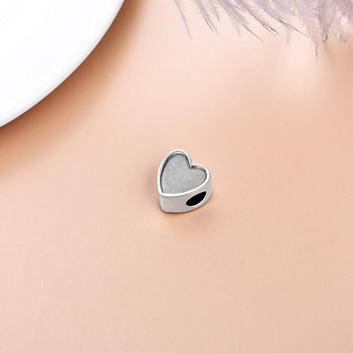 LONAGO 925 Sterling Silver Personalized Photo Charm Fit Compatible for Bracelet Necklace Customized Heart Round Shape Picture Bead