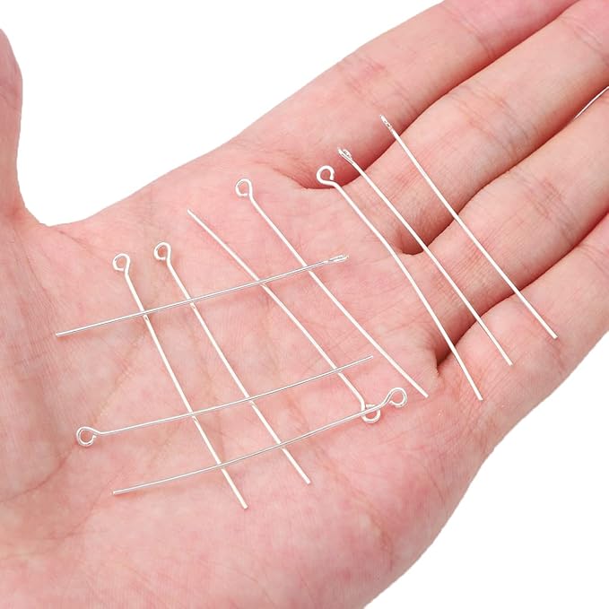 Silver Plated Open Eye Pins Non Tarnish 50mm 100pcs for Jewelry Making Findings