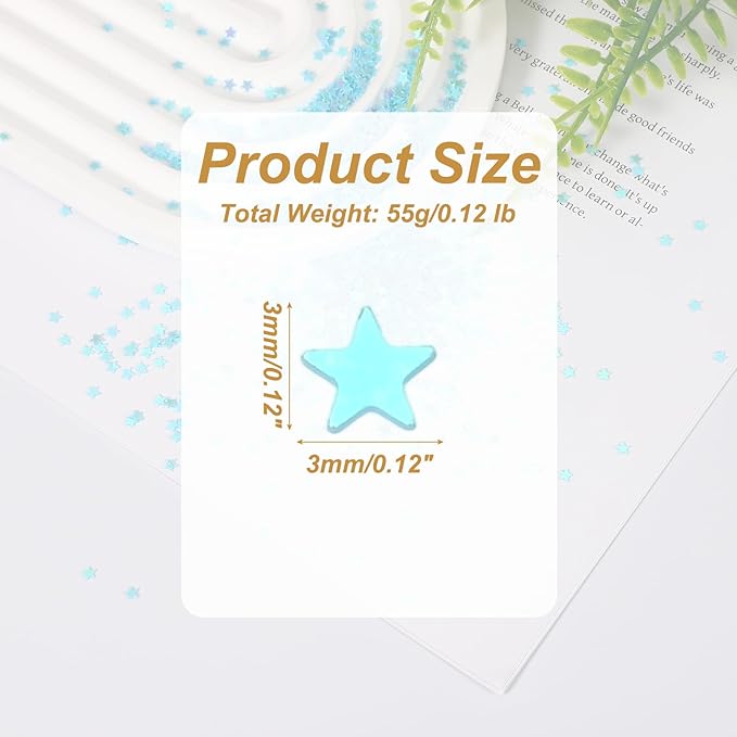 uxcell 1.94oz(55g) Star Glitter Confetti, 3mm Art Craft Glitter Holographic Sequins Table Confetti Laser Sequins for Crafts DIY Nail and Party Wedding Festival Decoration, Lake Blue