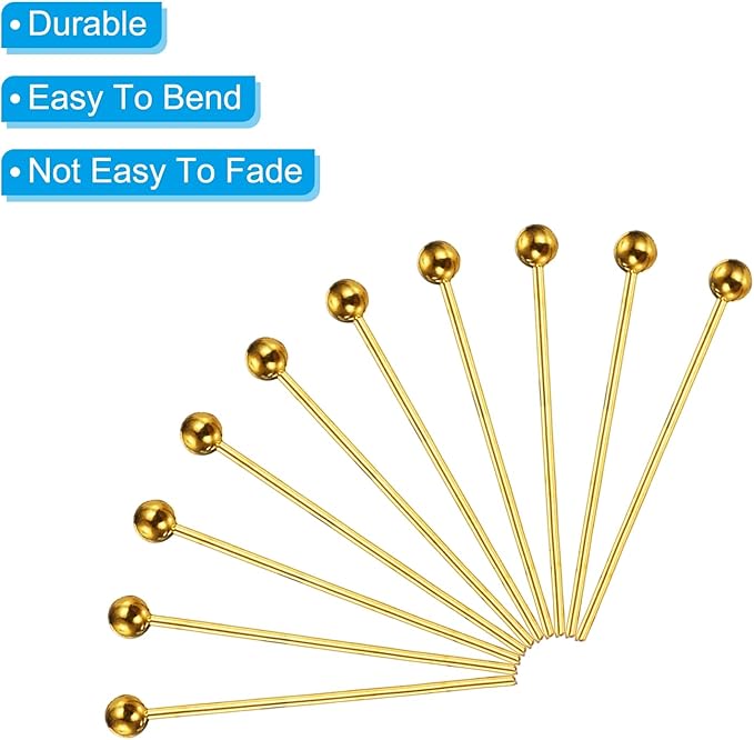 PATIKIL 100Pcs Gold 18mm Ball Head Pins for Jewelry Making, Brass, 24 Gauge, 1.8mm Head Dia, 18mm Wire Length
