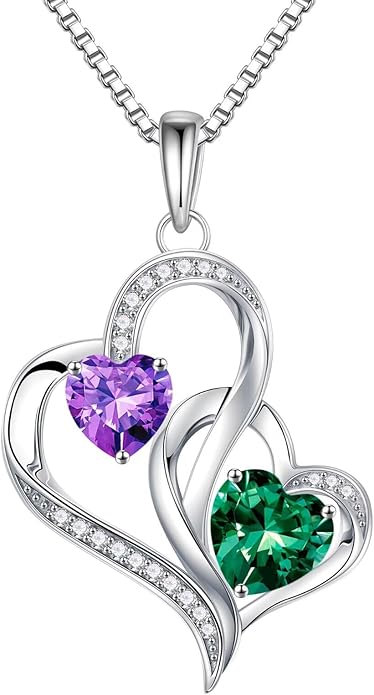 Iefil Valentines Day Gifts for Her, Birthstone Necklace for Women, 925 Sterling Silver Double Birthstone Necklace | Anniversary Birthday Gifts | Personalized Jewelry Gift for Wife Mom Girlfriend