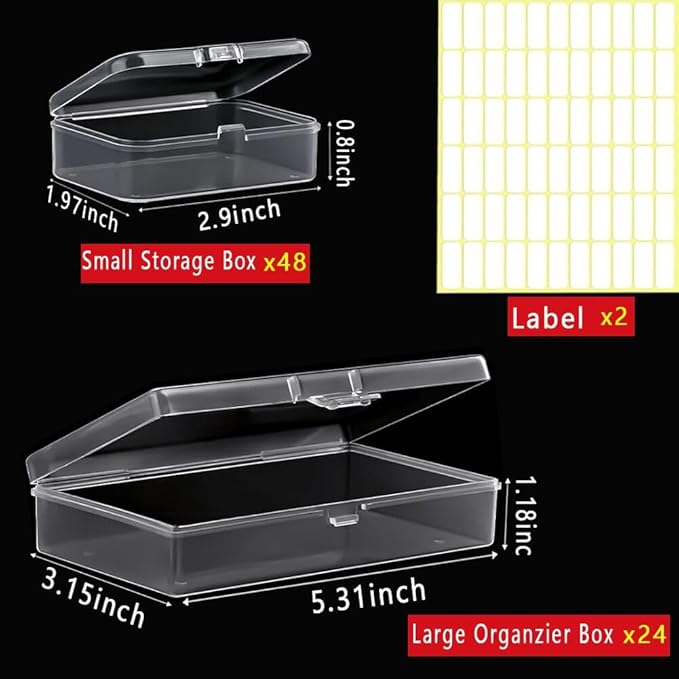Bead Storage Box,72pcs Transparent Plastic Storage Containers Different Sizes,Crayon Box, Small Item Management Box And Labels,DIY Jewelry Craft Nails, Bracelets, Jewelry, Diamonds, (5.3x3.15x1.2)