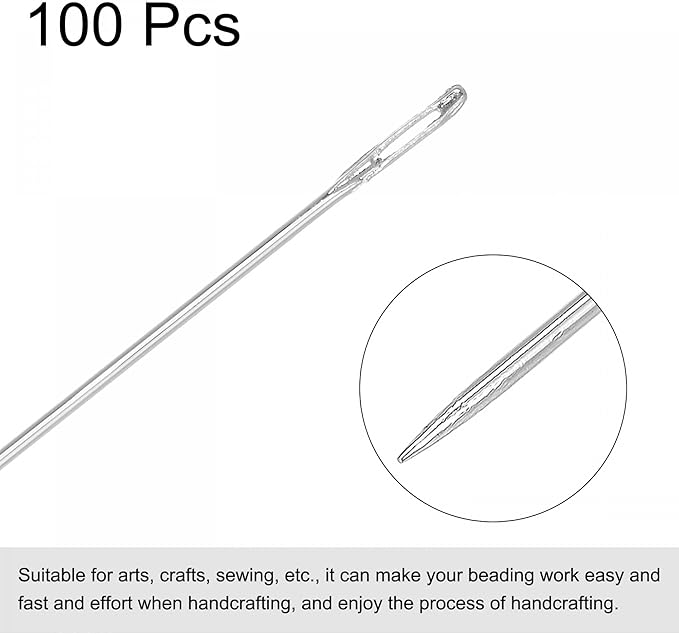 uxcell Beading Needles Fine Thin Long Straight Sewing Embroidery Threads Stainless Steel 1.57 Inch 100Pcs