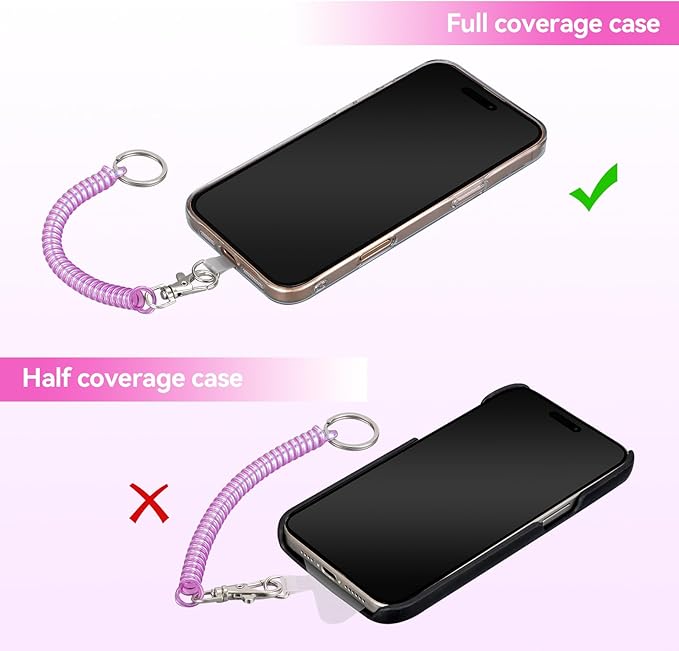 Doormoon Phone Lanyard Leash with 4 Patch, 2* Phone Tether, 4* Phone Tether Tab, 1* Carabiner for Climbing Outdoor Hiking Cycling Skiing Compatible for Smartphones Keys, PearlWhite; PearlBlue