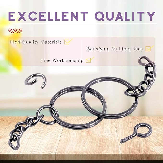 Swpeet 450Pcs 4/5" 20mm Bronze Key Chain Rings Kit, Including 150Pcs Keychain Rings with Chain and 150Pcs Jump Ring with 150Pcs Screw Eye Pins Bulk for Jewelry Findings Making (20mm, Gun-Black)