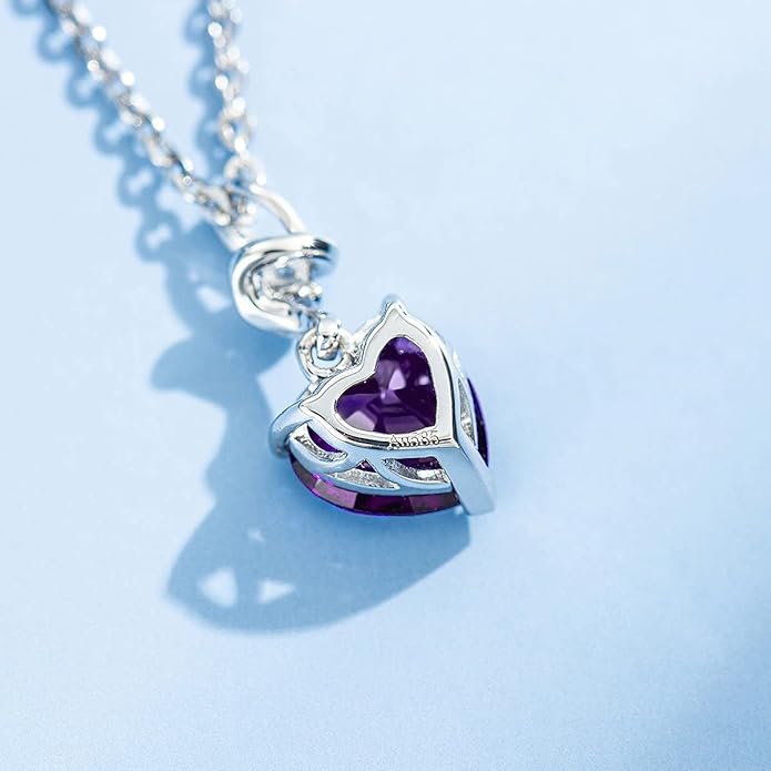 AGVANA Christmas Gifts 14K Solid White Gold Diamond Gemstone Pendant with Sterling Silver Chain 8mm Heart Birthstone Necklace Fine Jewelry Anniversary Birthday Gifts for Women Mom Wife