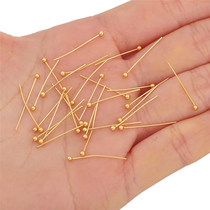 18K Gold Plated Ball Head Pins Non Tarnish 20mm 300pcs for Jewelry Making Findings