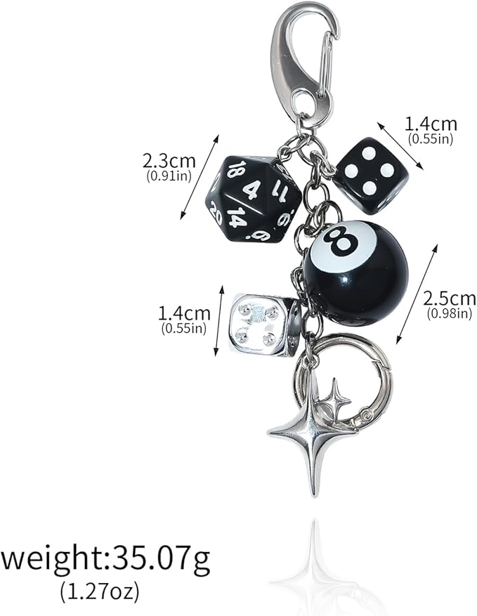 Lucky Dice Cherry Magic 8 Ball Keychain Billiard Ball Star Cherry Bags Charms Cute Y2k Keychain for Women Men