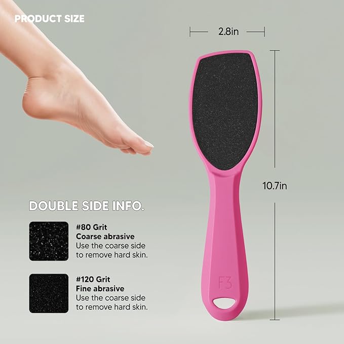 F3 Systems, Wide Emery Foot File(Hot Pink), Double-Sided Pedicure Tool, Colossal Professional Foot File for Men & Women, Effective for Cracked Heel, Callus Remover, Foot Scrubber