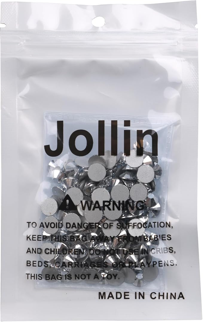 Jollin Glue Fix Crystal Flatback Rhinestones Glass Diamantes Gems for Nail Art Crafts Decorations Clothes Shoes(ss40 144pcs, Silver)