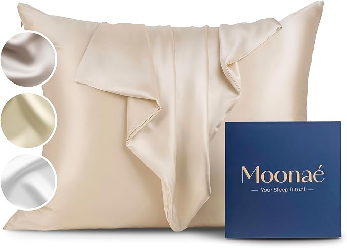 Moonaé Mulberry Silk Pillowcase – Pure Silk Pillow Cover for Healthier Hair & Smoother Skin – Soft, Breathable and Temperature-Regulating, Luxurious Silk Case Colors Champ-S