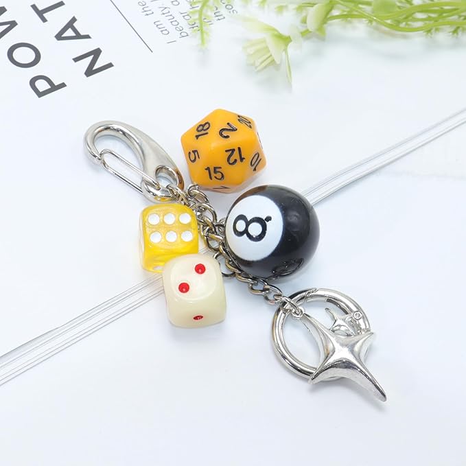 8 Ball Dice Keychain, Y2k Dice Purse Bag Charm with Cherry Star Heart Handbag Accessories for Women Men