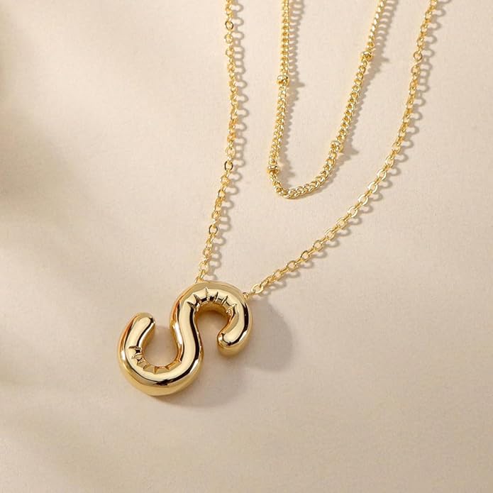 PANSHI Gold Initial Necklaces Gifts for Teen Girls Women Girlfriend Teen Girl Gifts Trendy Stuff Layered Bubble Letter Necklace Gold Jewelry Birthday Gift