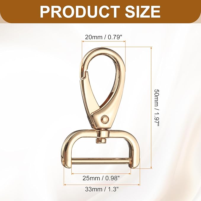 HARFINGTON 2Pcs Detachable Snap Hook Swivel Clasp 1" D Ring with Swivel Lobster Claw Clasps Hook for Purse Strap Keychain Bag DIY Craft, Gold