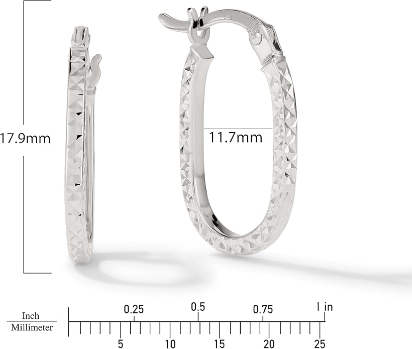 Paperclip Oval Hoops in Real 10K White Gold with a Diamond-Cut Finish | 30mm Length | Real Gold, Stamped for Authenticity