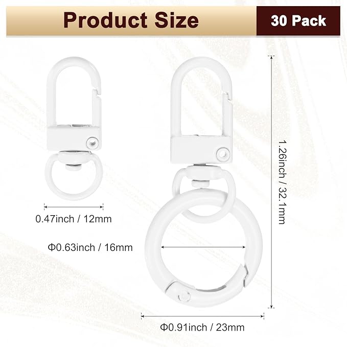 30-Pack Lobster Claw Clasp, Zinc Alloy Swivel Trigger Snaps Spring Clasps Hooks for Keychain Buckle/Lanyard/Straps/Purse, Spring Clasps Clips [White]