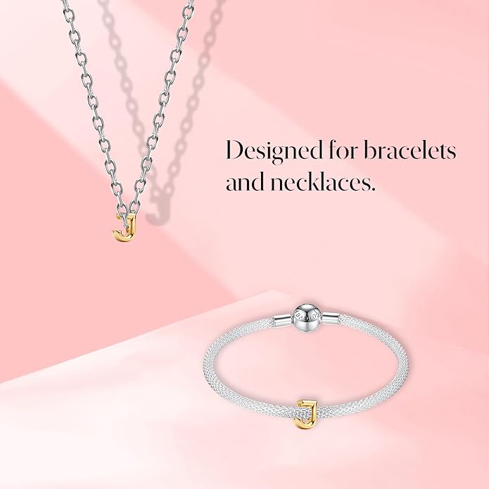 S925 A-Z 14K Gold Plated Initial Letter Alphabet Charms for Pandora Bracelets and Necklaces Women, Gifts for Couple Family Friend on Birthday Anniversary Christmas Mothers Valentine's Day Grad