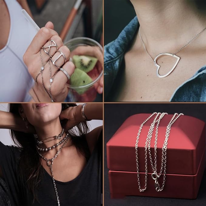 55ft Cable Link Chain for Jewelry Making,Stainless Steel O-Shaped Chain with 100 Pcs Jump Rings and Lobster Clasps,Silver Plated Necklace Chains for jewellery DIY Craft Supplies Findings (0.5*2*2.5mm)