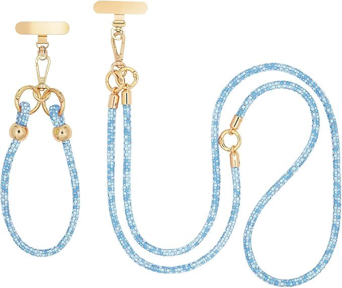 Crystal Phone Strap Crossbody and Wrist Lanyard, Anti Theft Layered & Wrist Strap Cell Phone Neck for Women