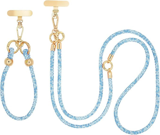 Crystal Phone Strap Crossbody and Wrist Lanyard, Anti Theft Layered & Wrist Strap Cell Phone Neck for Women