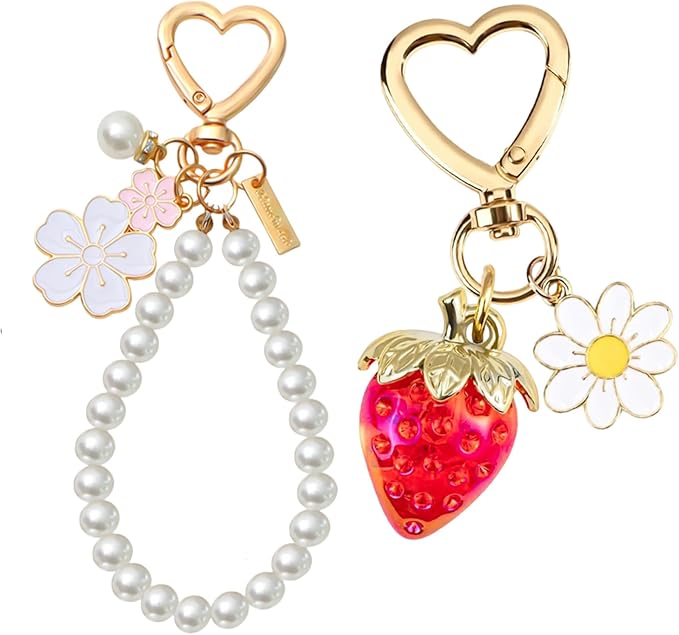 2Pcs Strawberry Keychain Flower Cherry Blossom Keychain Cute Bag Charms Strawberry Gift for Women Girls