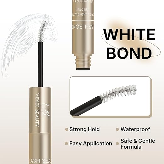 VEYESBEAUTY Lash Bond and Seal Waterproof 2 in 1 Cluster Lash Glue for Eyelash Extensions Long Lasting Strong Hold Individual Eyelash Glue for Self-Application at Home 5ml+5ml(White Bond)