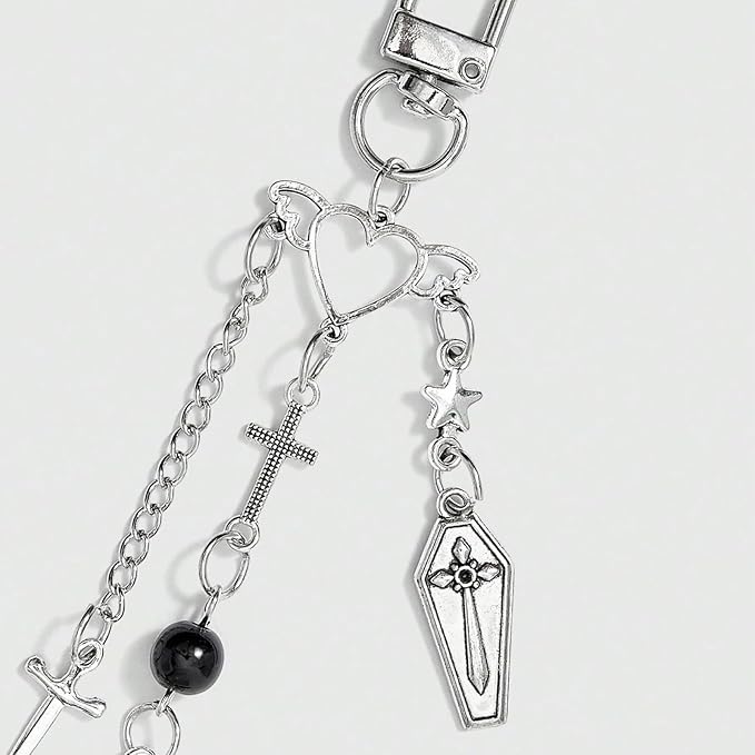 Y2K Keychain Goth Butterfly Keychain Bag Charms for Handbags Aesthetic Purse Charms Cross Accessories Gifts for Women