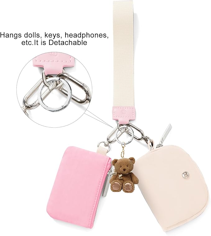Keychain Wallet Mini Zip Around Wristlet Wallets for Women Detachable Dual Pouch Wristlet Portable Coin Purse Small Wallets