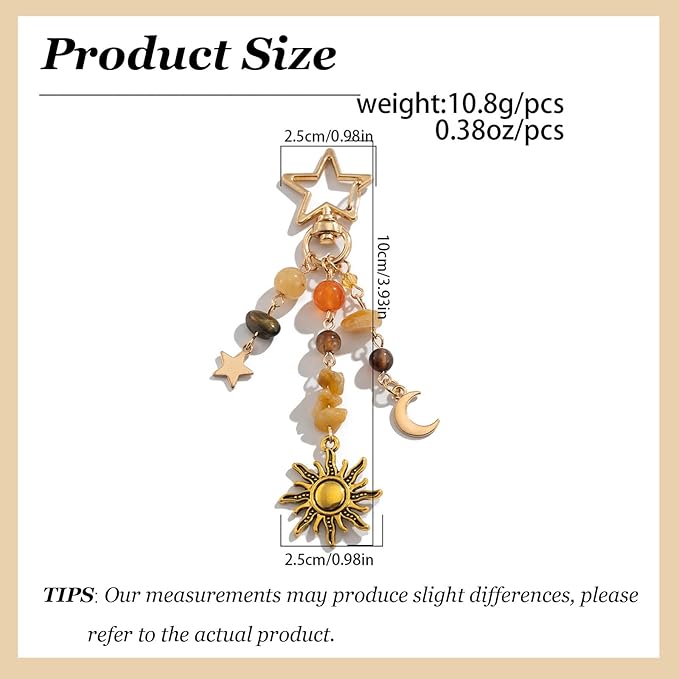 Y2K Boho Keychain Sun Moon Star Aesthetic Keychain Beaded Bag Charms for Handbags Purse Accessories for Women