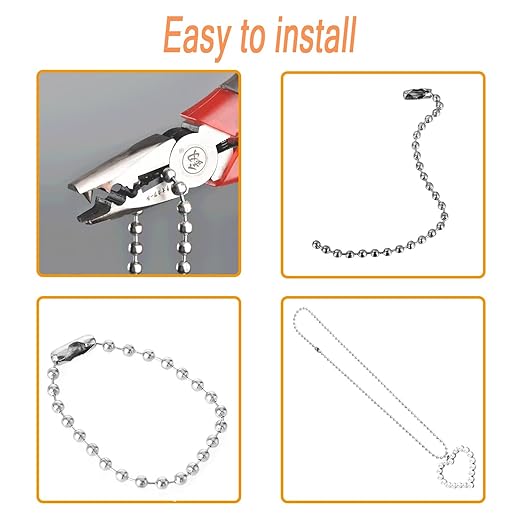 33Ft Ball Bead Chains, 3.2mm 304 Diameter Stainless Steel Chain with 50 PCS Connectors for Jewelry Chain DIY Craft Making, Necklace, Hanging Ornament, Key Chain, Dog Tag Chain