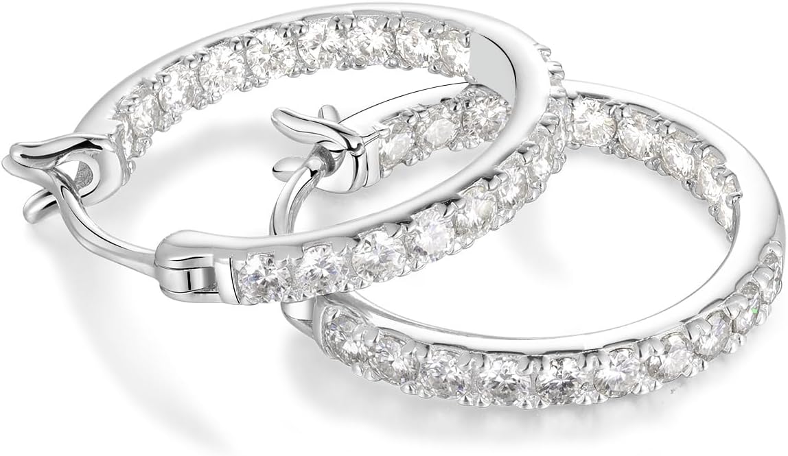 Wyyxl Womens Diamond Hoop Earrings, 20/25/30mm Small Hoop Sterling Silver Based Hypoallergenic Huggie Stud, Sparkle Moissanite 5a Cubic Zirconia Earings Jewelry for Woman Daily Party Wear