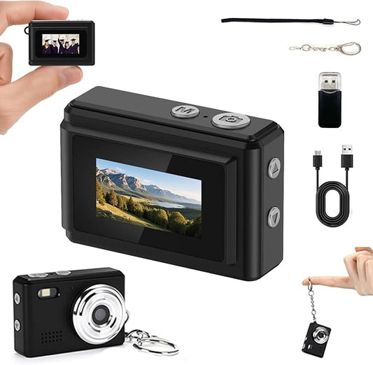 Mini Digital Camera Keychain Tiny Pixel Hd 1080p Retro Keychain Camera Micro Portable That Works Camera for Travel Study Recording (Black-No Memory Card)