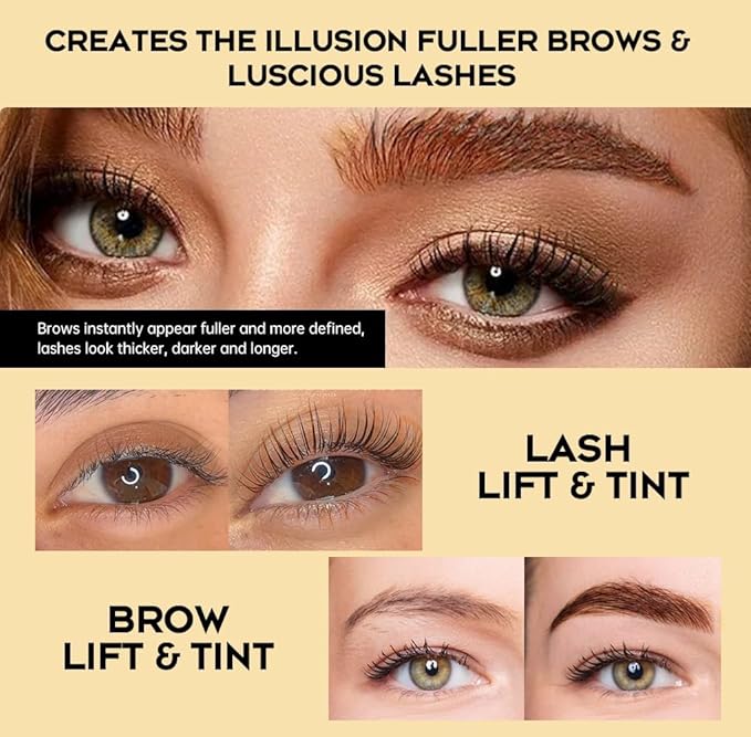 Lash Lift Kit 4 in 1 Brow Lamination Kit, Professional Eyelash Perm Kit for Beginner Salon Quality at Home with Long-Lasting Natural Brown Color