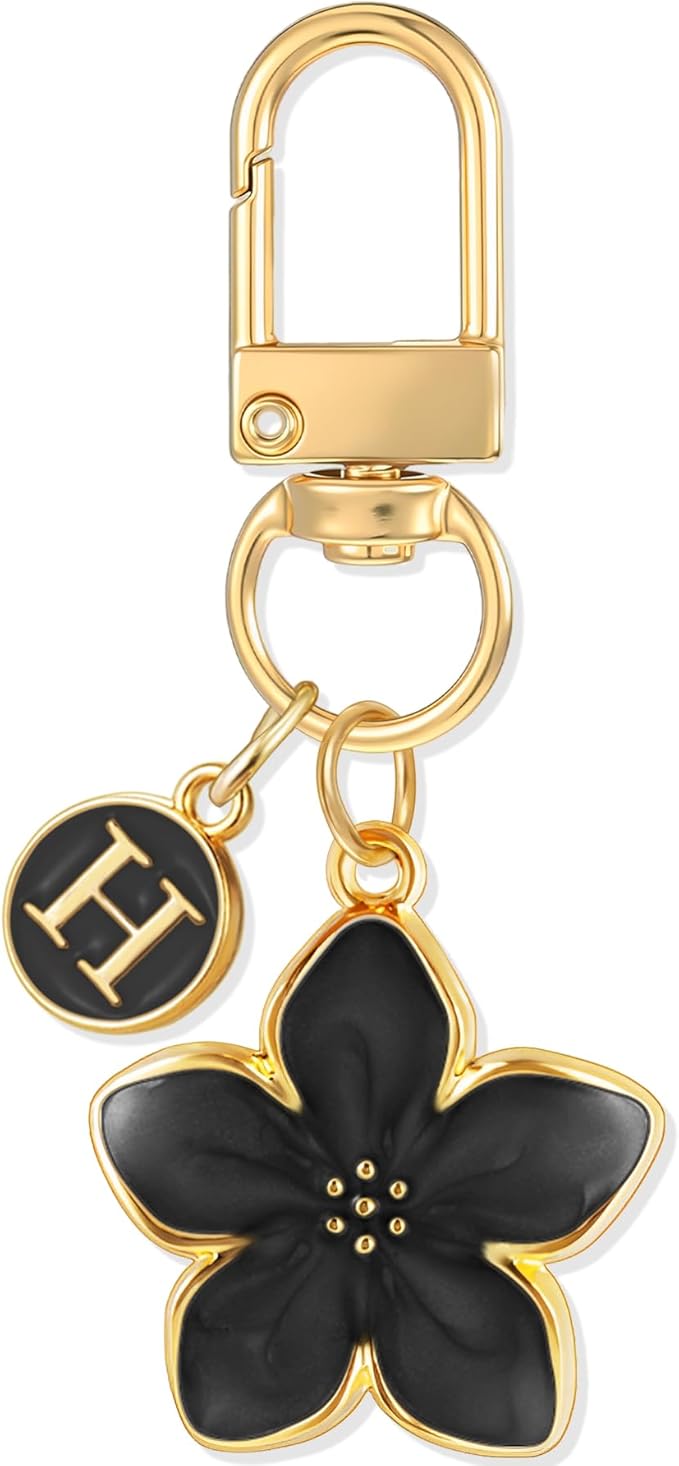XGALBLA Cute Flower Initial Letter Keychain for Women, Flower Charms, Bag & Purse Charms for Handbags & Backpacks Accessories